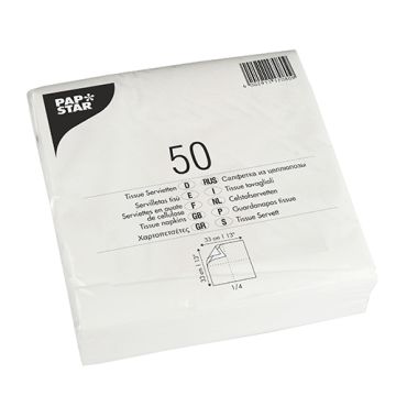Serviete, 2-slojne zložene 1/4 33 cm x 33 cm bela