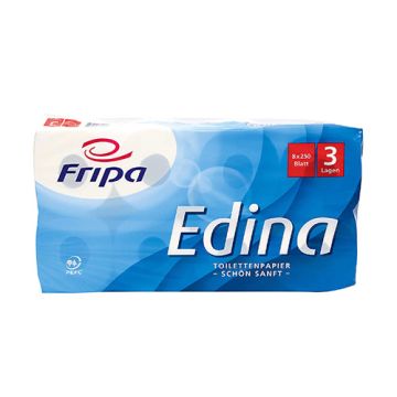 Toaletni papir, 3-slojni, tissue, svetlo bel Ø 12 cm · 11 cm x 9,5 cm svetlo bela "Edina" 250 lističev