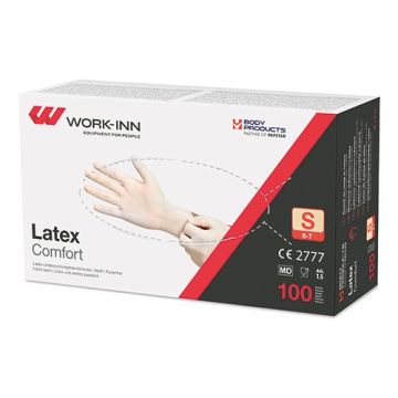 "WORK-INN" Lateks rokavice, brez pudra "Comfort" weiss - natur velikost S