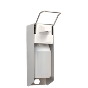 Stenski dozirnik 27,5 cm x 8,5 cm x 16 cm "aluminij" 500 ml, Dozirnik s kratkim vzvodom, vklj. prazna plastenka