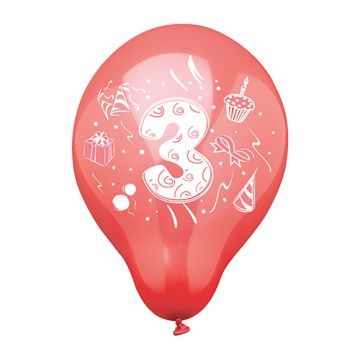 Baloni s številkami Ø 25 cm sortirane barve "3"